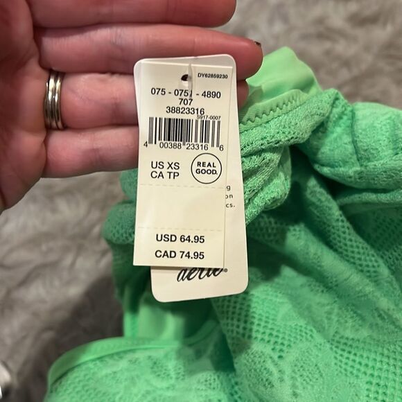 NWT Aerie one piece full coverage bright lime green lace upf 50 swimsuit - Picture 4 of 7